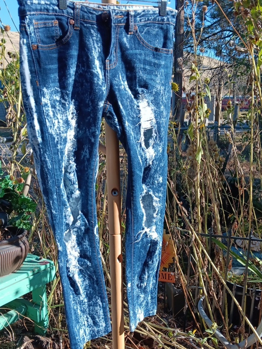 VIP Distressed Acid-Wash Blue Skinny Jeans
